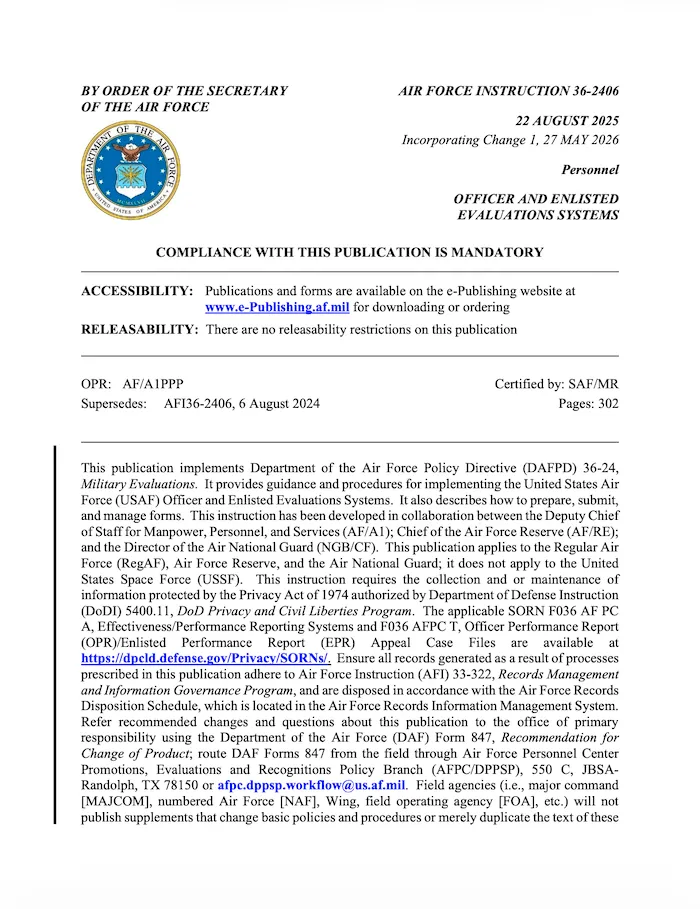 Cover of AFI 36-2406, Officer and Enlisted Evaluations Systems