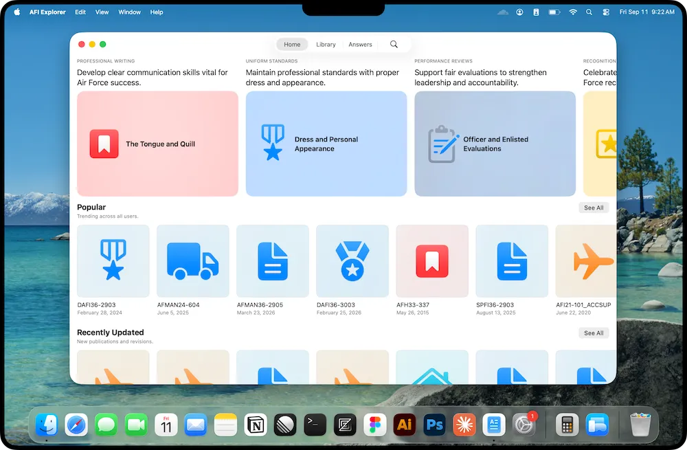 AFI Explorer open on a Mac